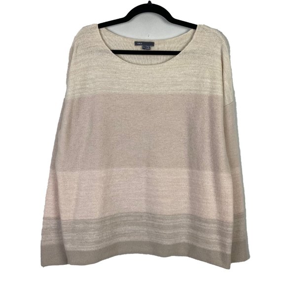 Vince 100% Cashmere Sweater Beige Stripe Oversized Womens Large - Picture 1 of 10